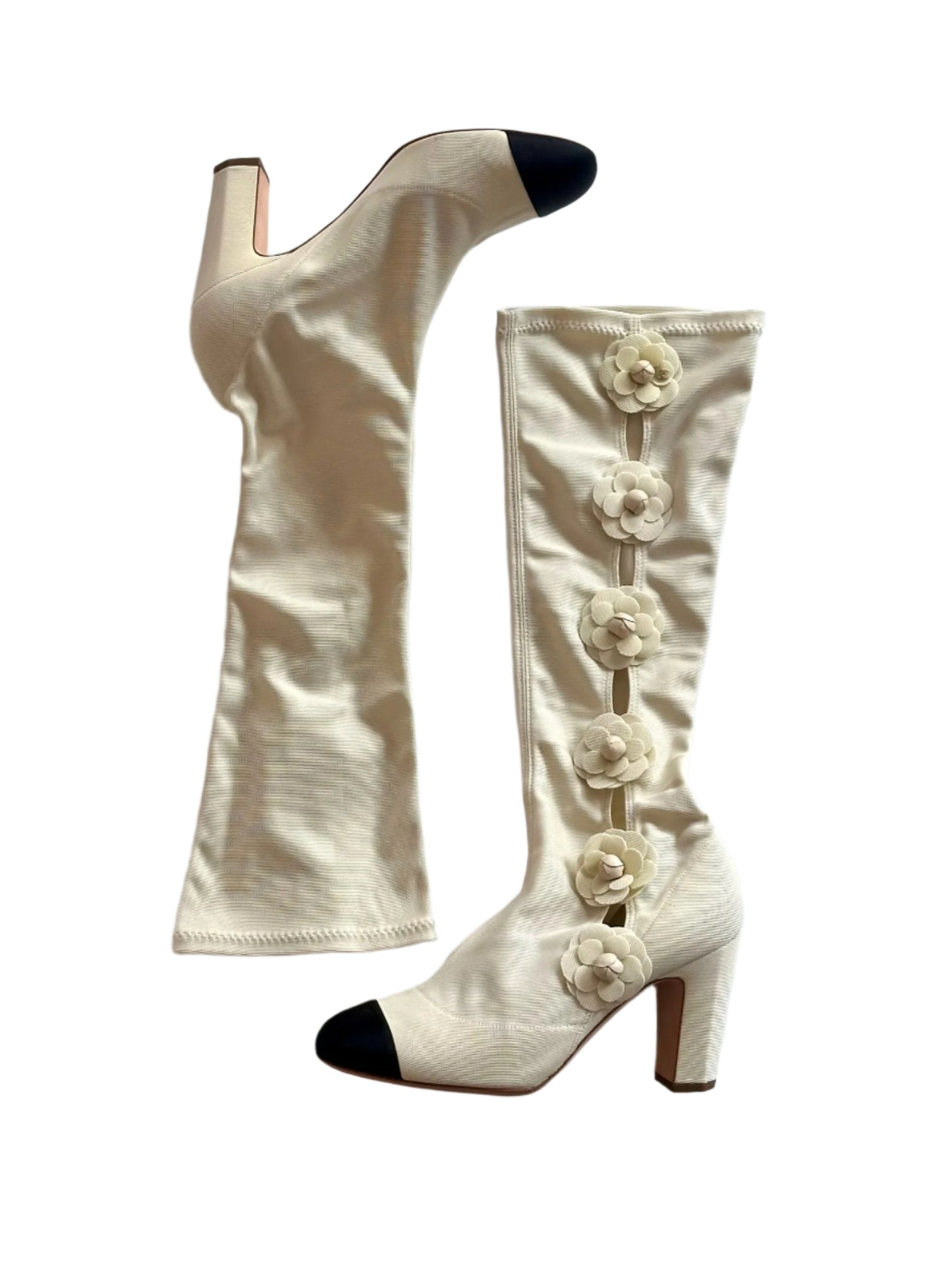 Chanel Resort 2011 Ecru Camellia Boots, IT 36.5