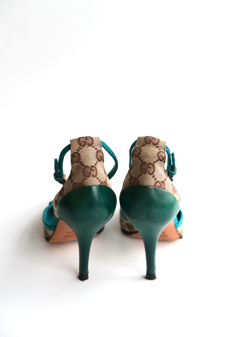 Gucci Turquoise Ankle Strap Heels, IT 34