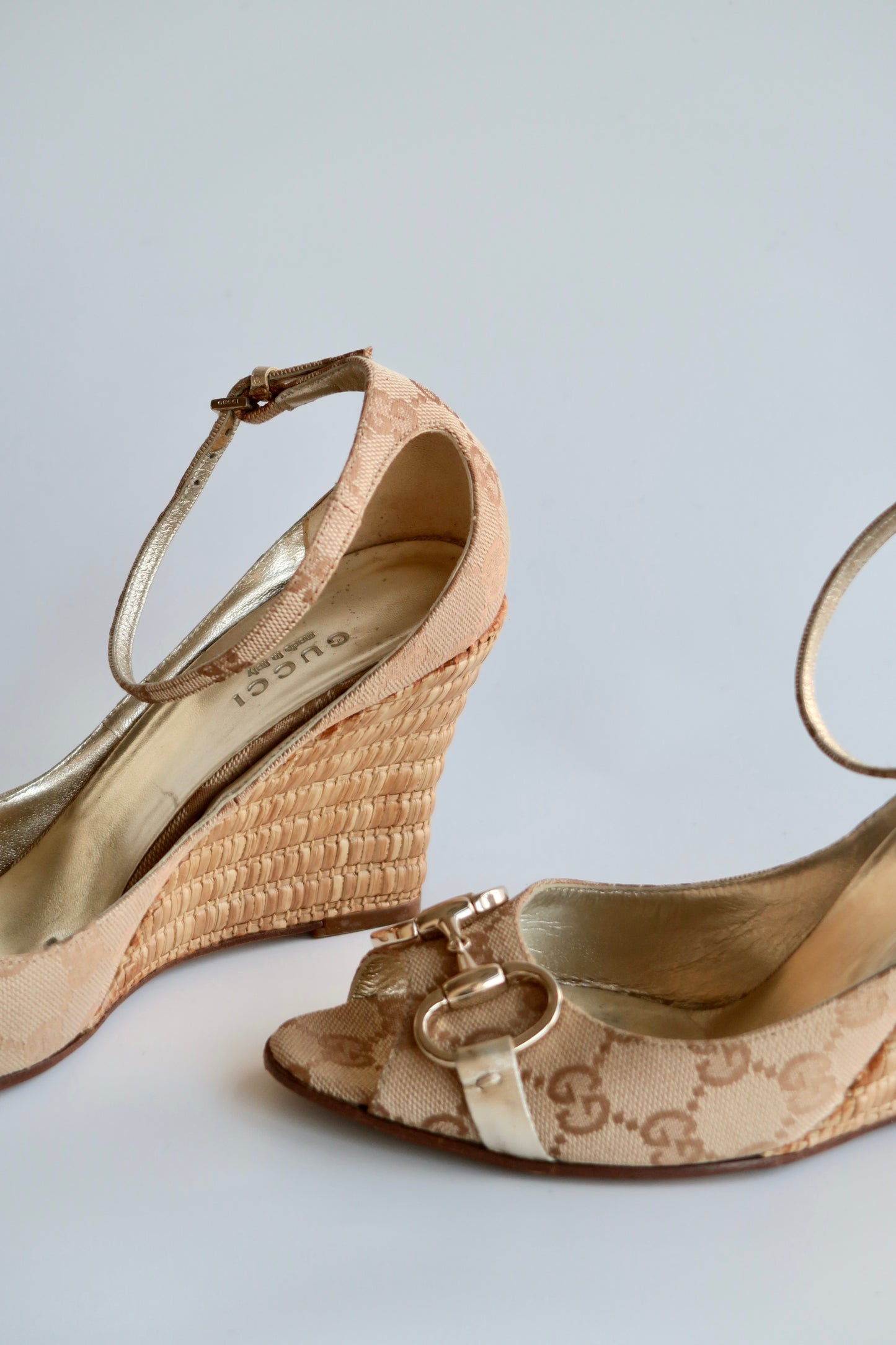 Gucci Beige GG Monogram Wedge Heels, IT 36