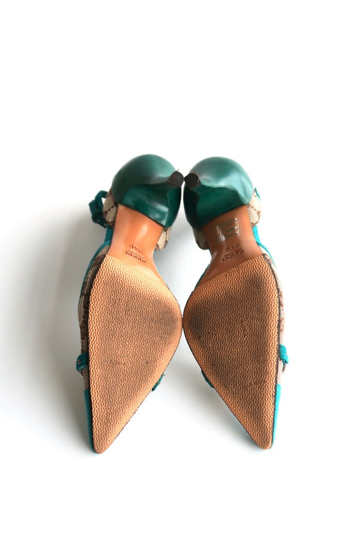Gucci Turquoise Ankle Strap Heels, IT 34