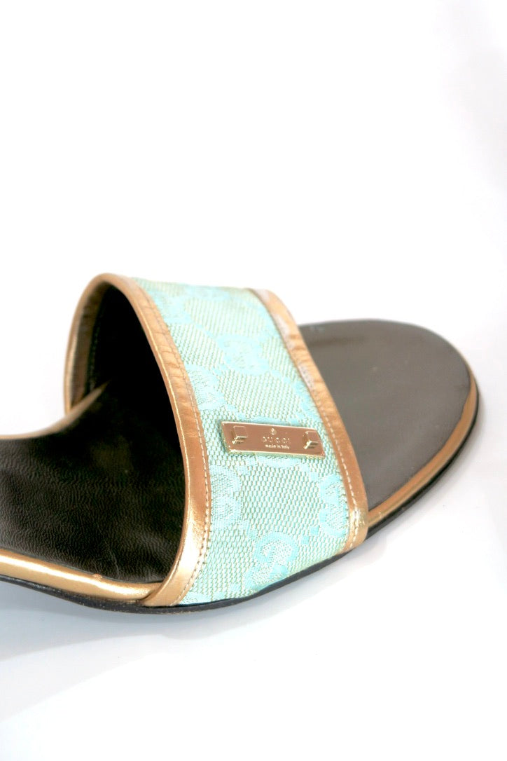 Gucci Turquoise Monogram Mules, IT 37
