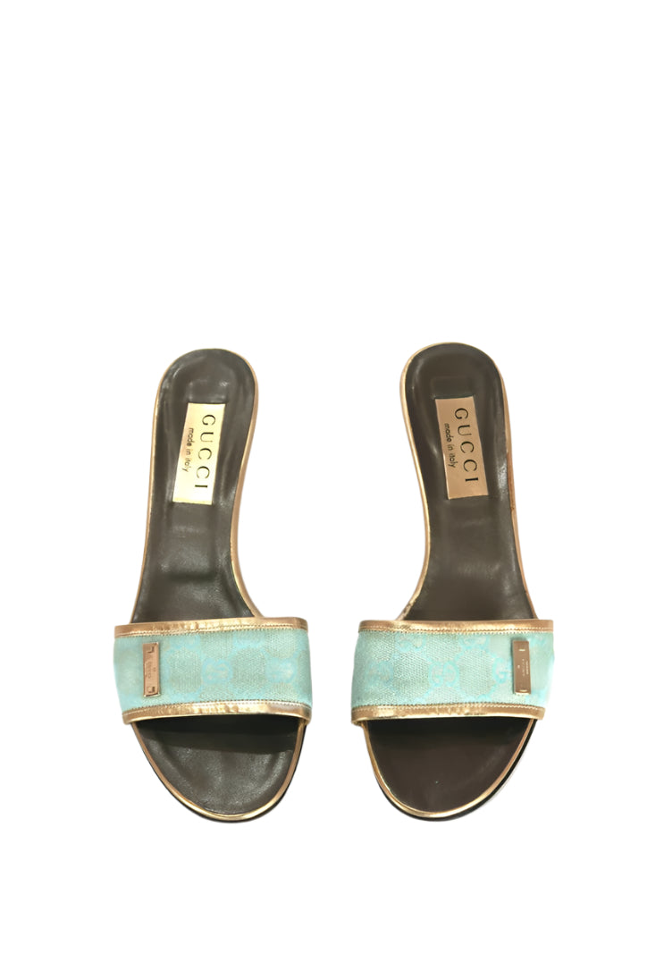Gucci Turquoise Monogram Mules, IT 37