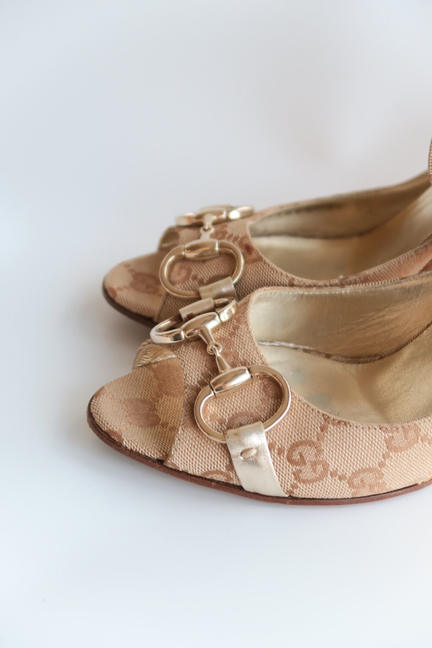 Gucci Beige GG Monogram Wedge Heels, IT 36