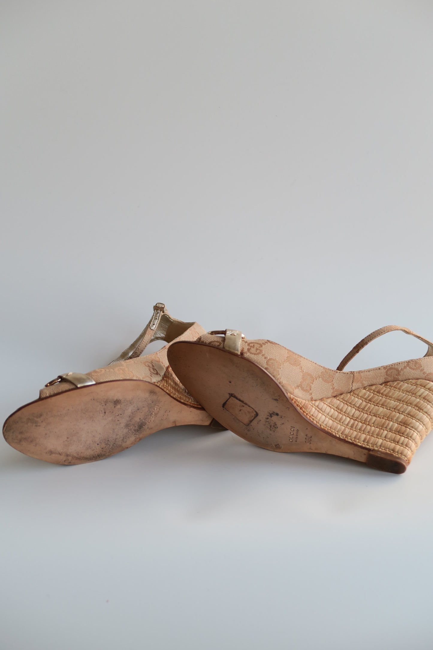 Gucci Beige GG Monogram Wedge Heels, IT 36