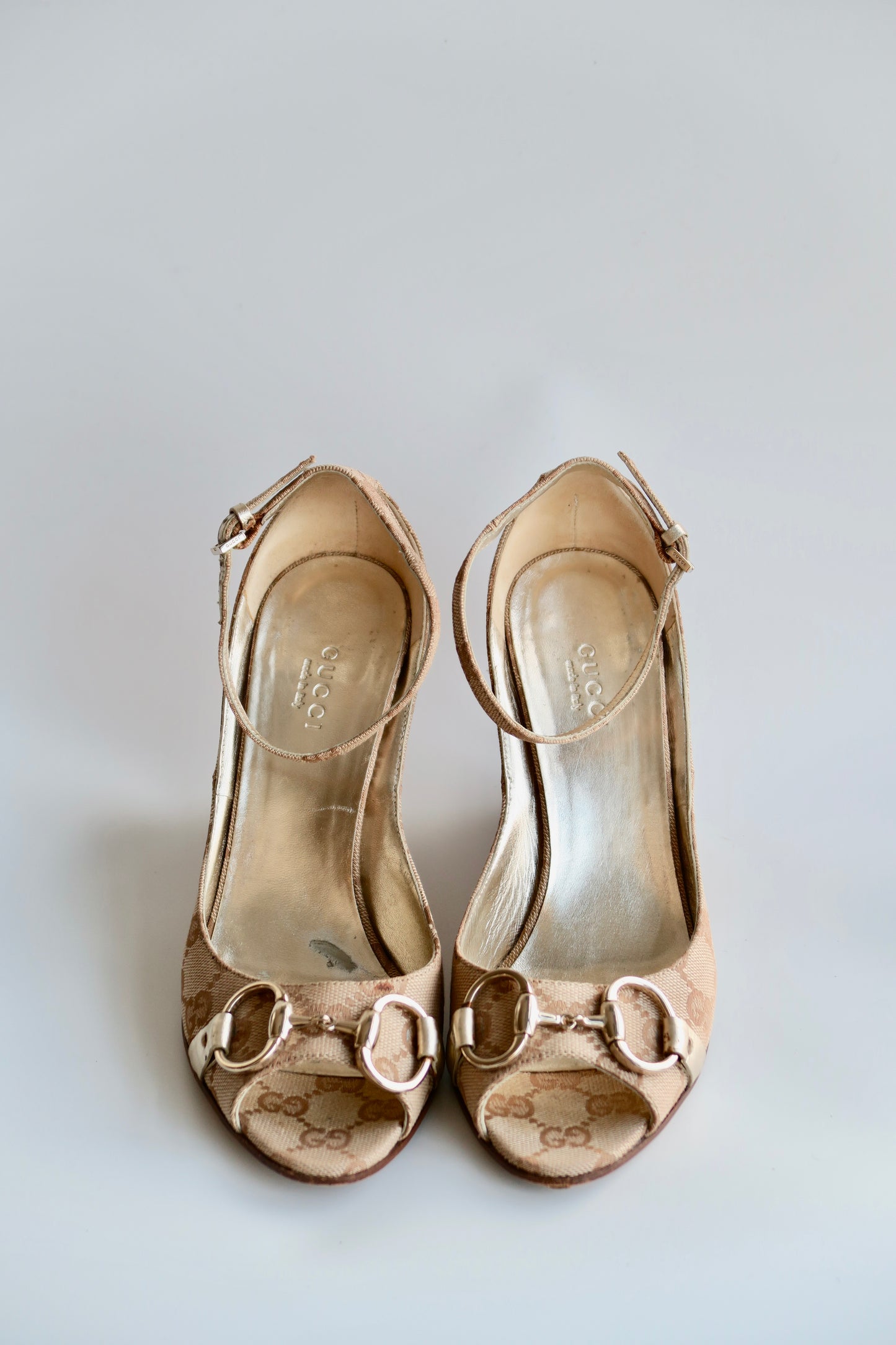 Gucci Beige GG Monogram Wedge Heels, IT 36