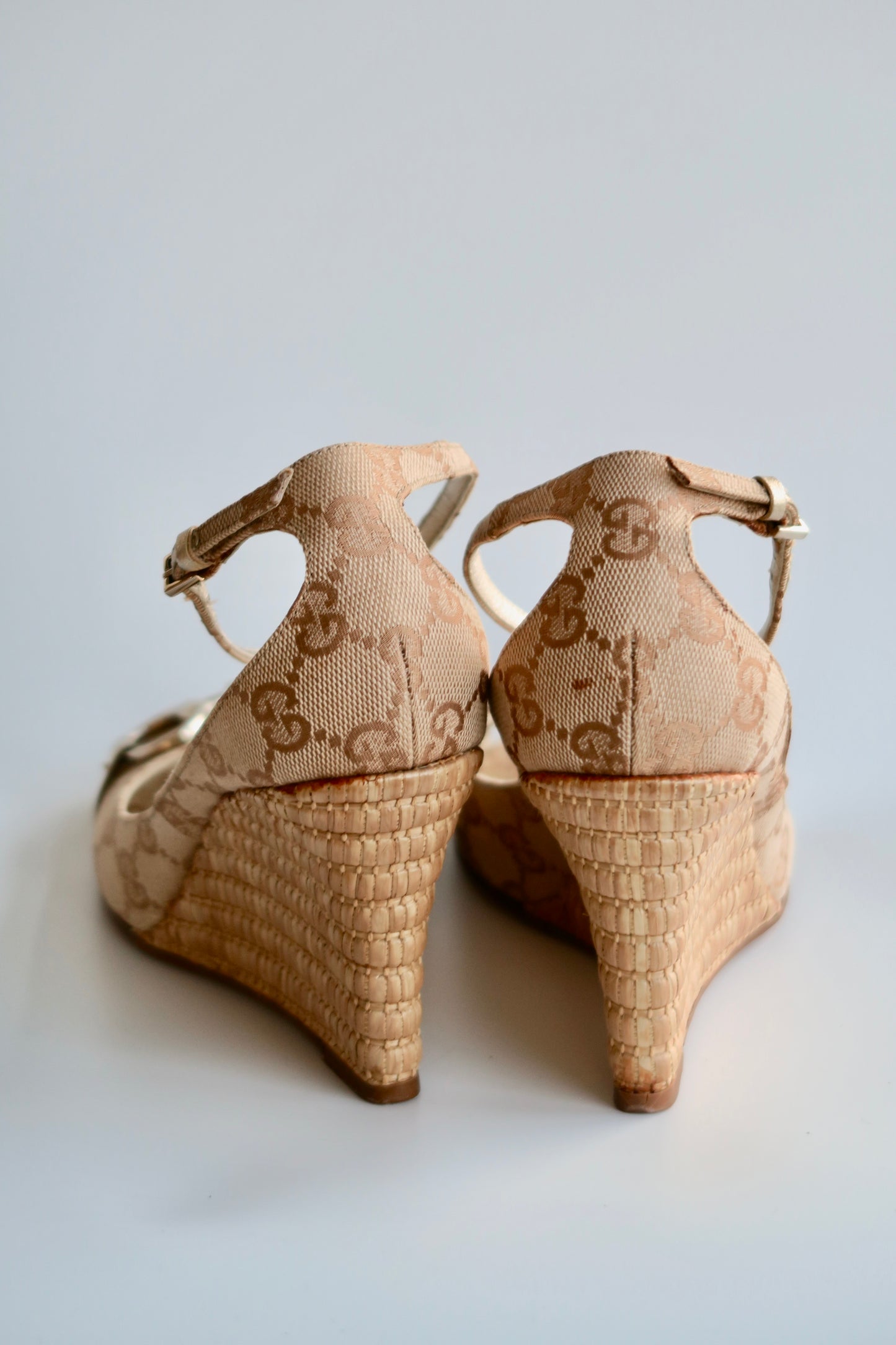 Gucci Beige GG Monogram Wedge Heels, IT 36