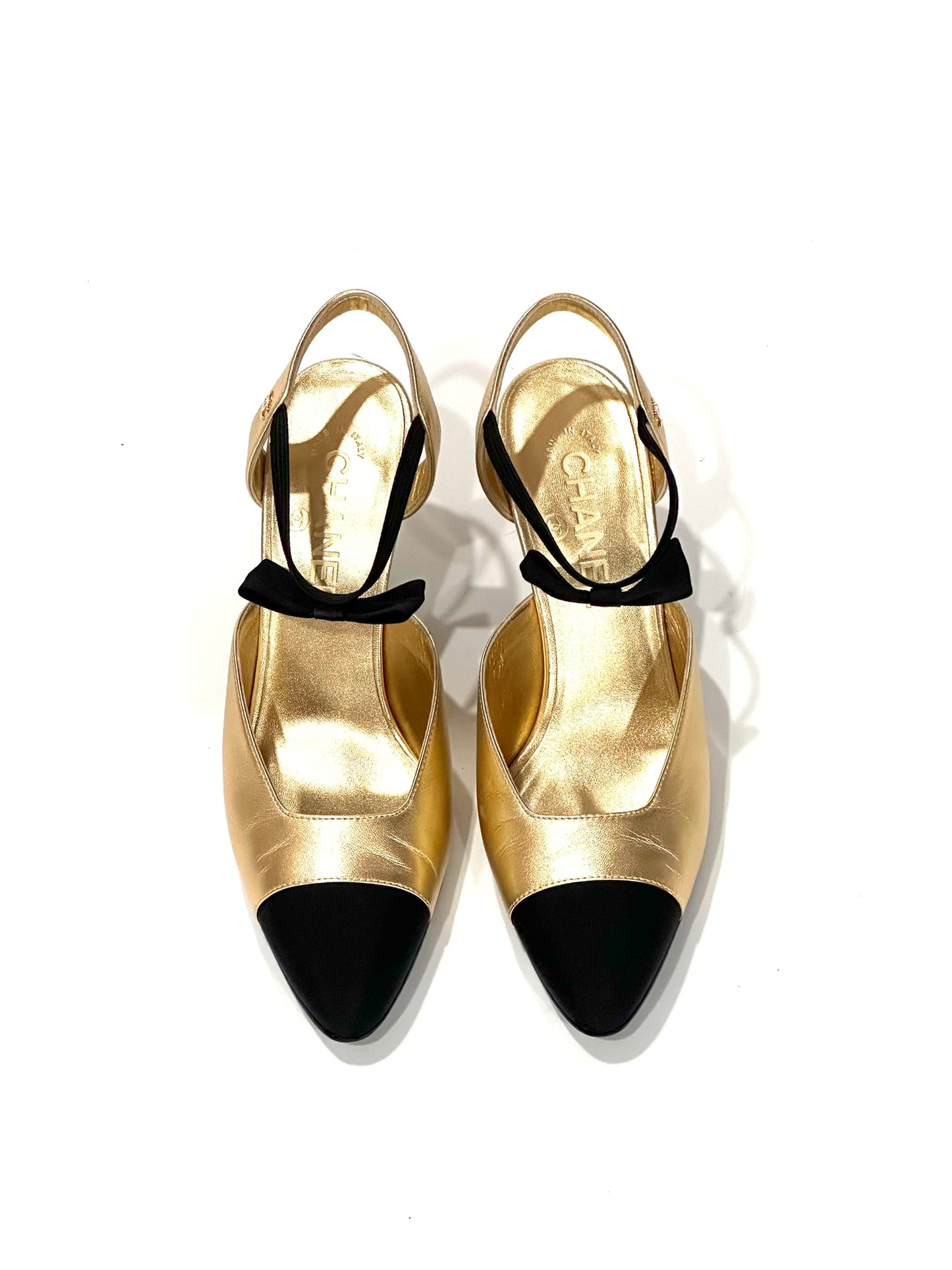 Chanel Métiers d'Art 2020 Gold Slingback Heels, IT 37.5