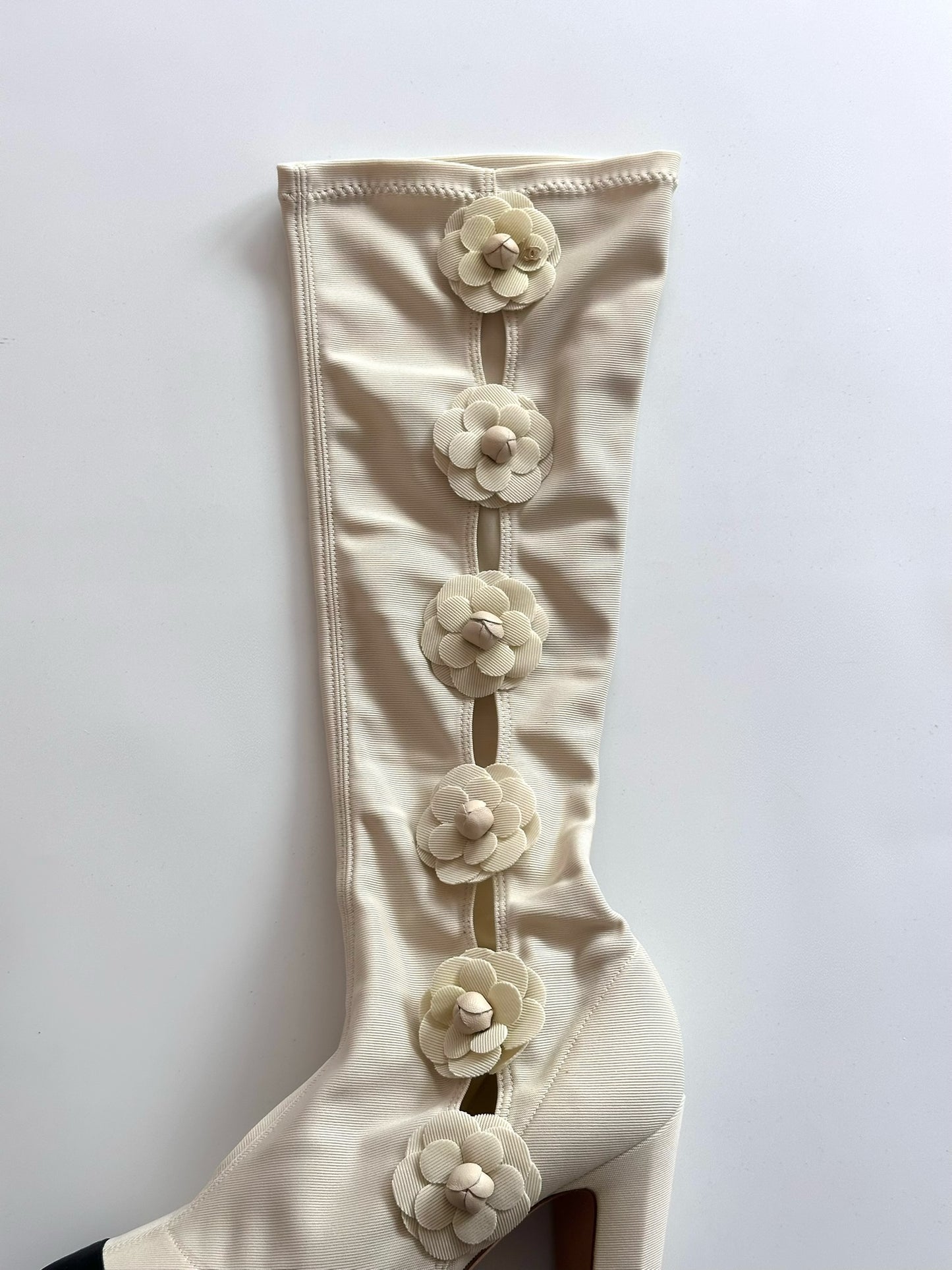 Chanel Resort 2011 Ecru Camellia Boots, IT 36.5