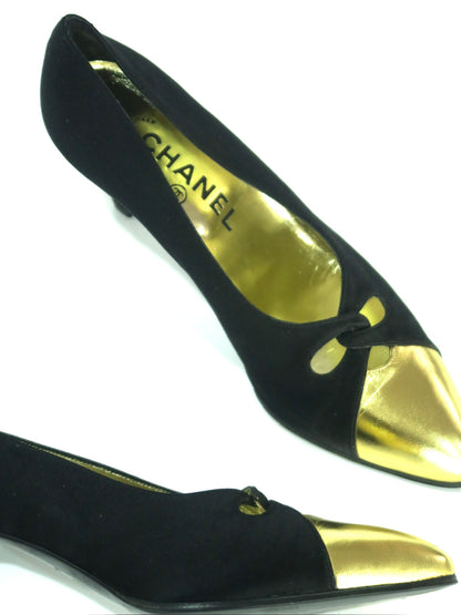 Chanel 90s Black Gold Pumps, IT 36