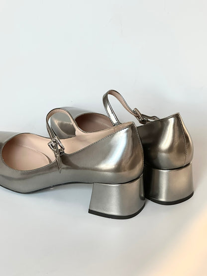 Prada Silver Mary Jane Heels, IT 35.5