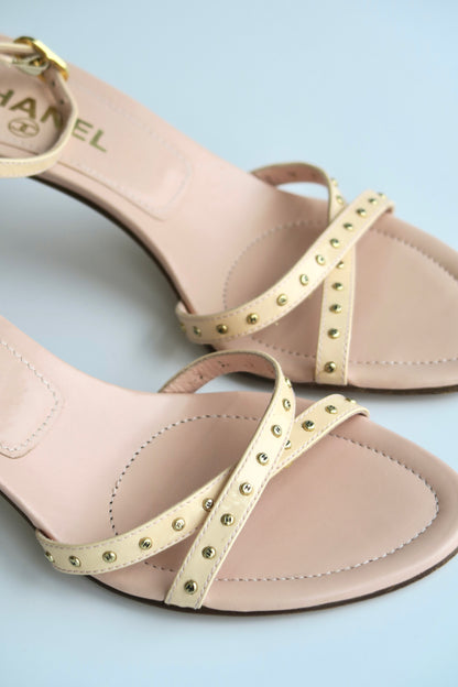 Chanel Beige Ankle Strap Sandals, IT 36.5