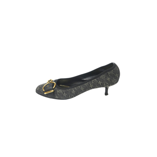 Louis Vuitton Denim Buckle Heels, IT 37.5
