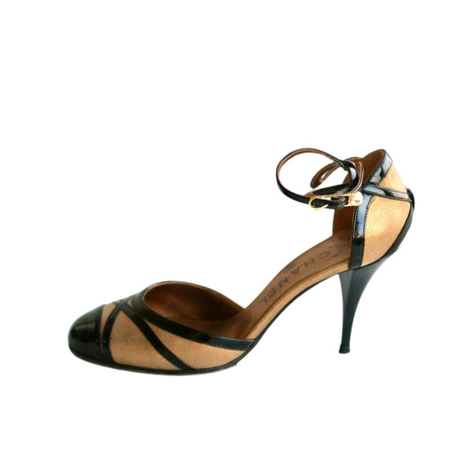 Chanel Gold Ankle Strap Heels, IT 36.5