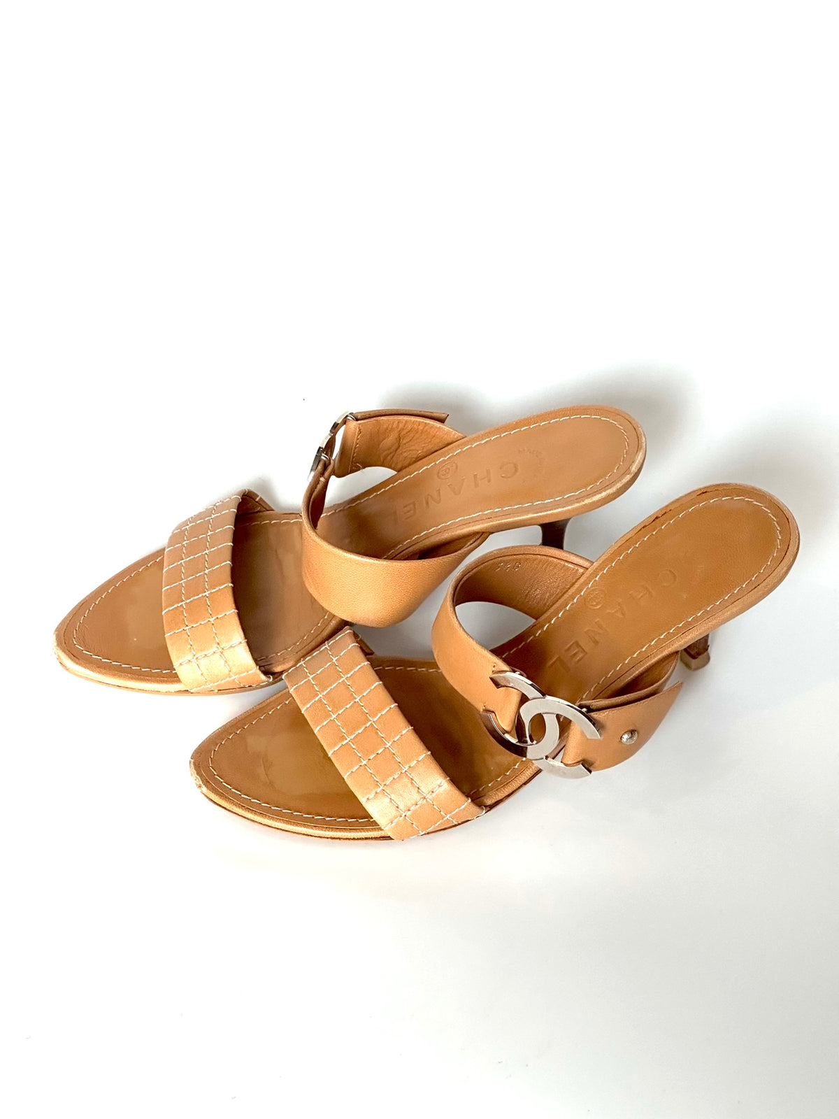 Chanel Tan Quilted Leather Sandals, IT 35.5