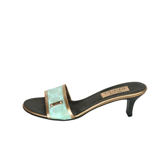 Gucci Turquoise Monogram Mules, IT 37