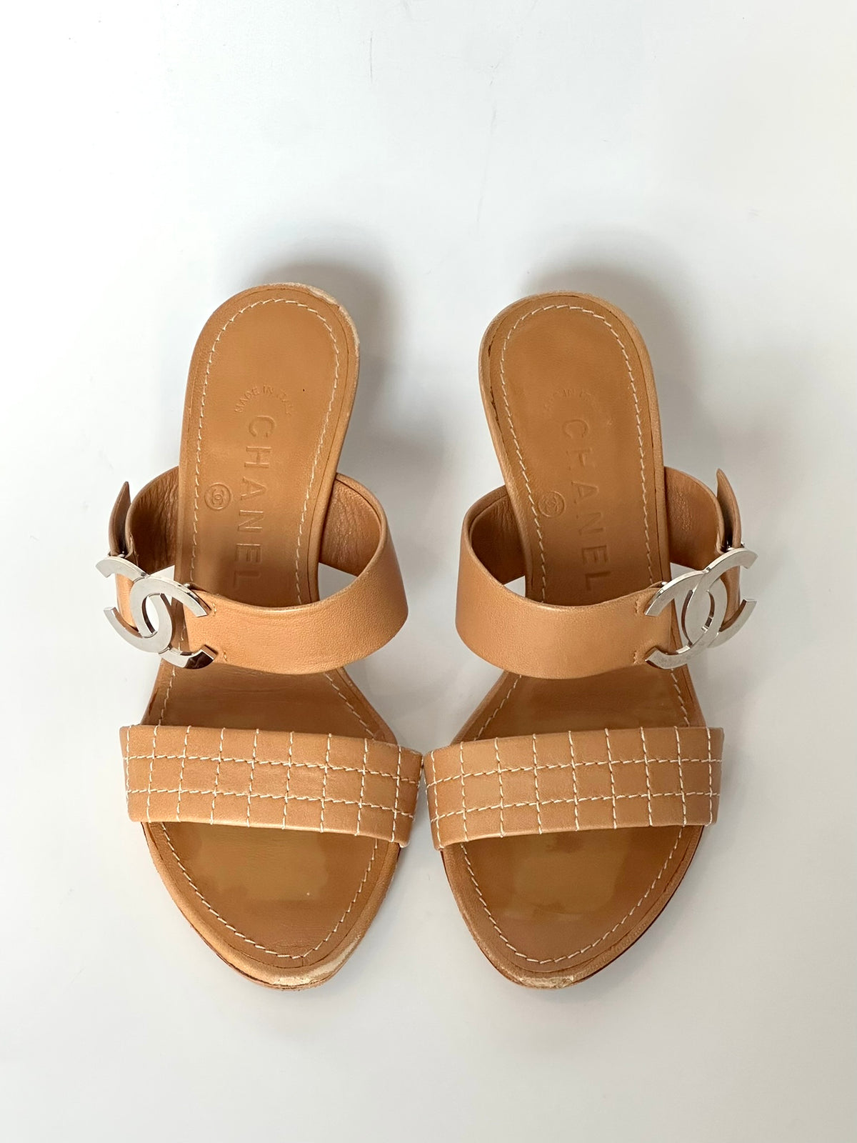 Chanel Tan Quilted Leather Sandals, IT 35.5