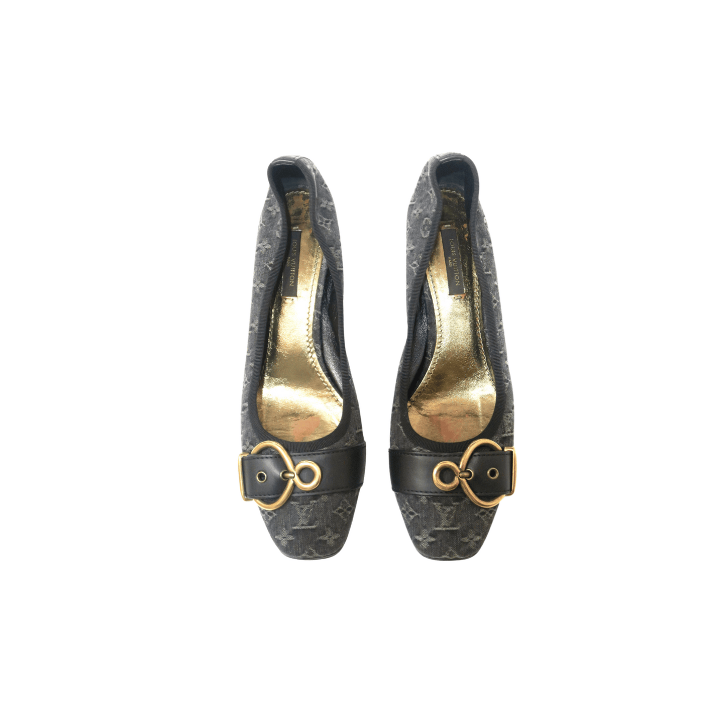 Louis Vuitton Denim Buckle Heels, IT 37.5