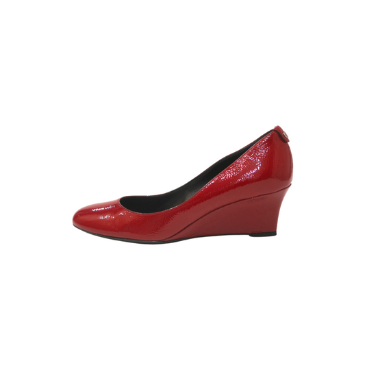 Gucci Red Patent Leather Wedge Round Toe Pumps, IT 36.5