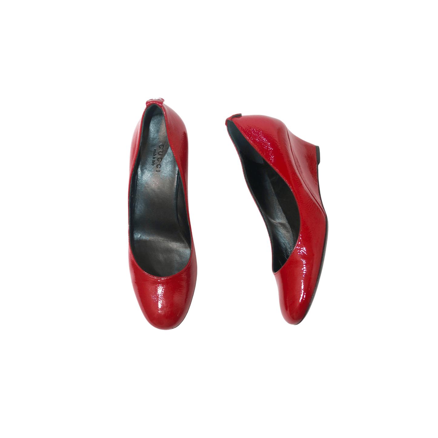 Gucci Red Patent Leather Wedge Round Toe Pumps, IT 36.5
