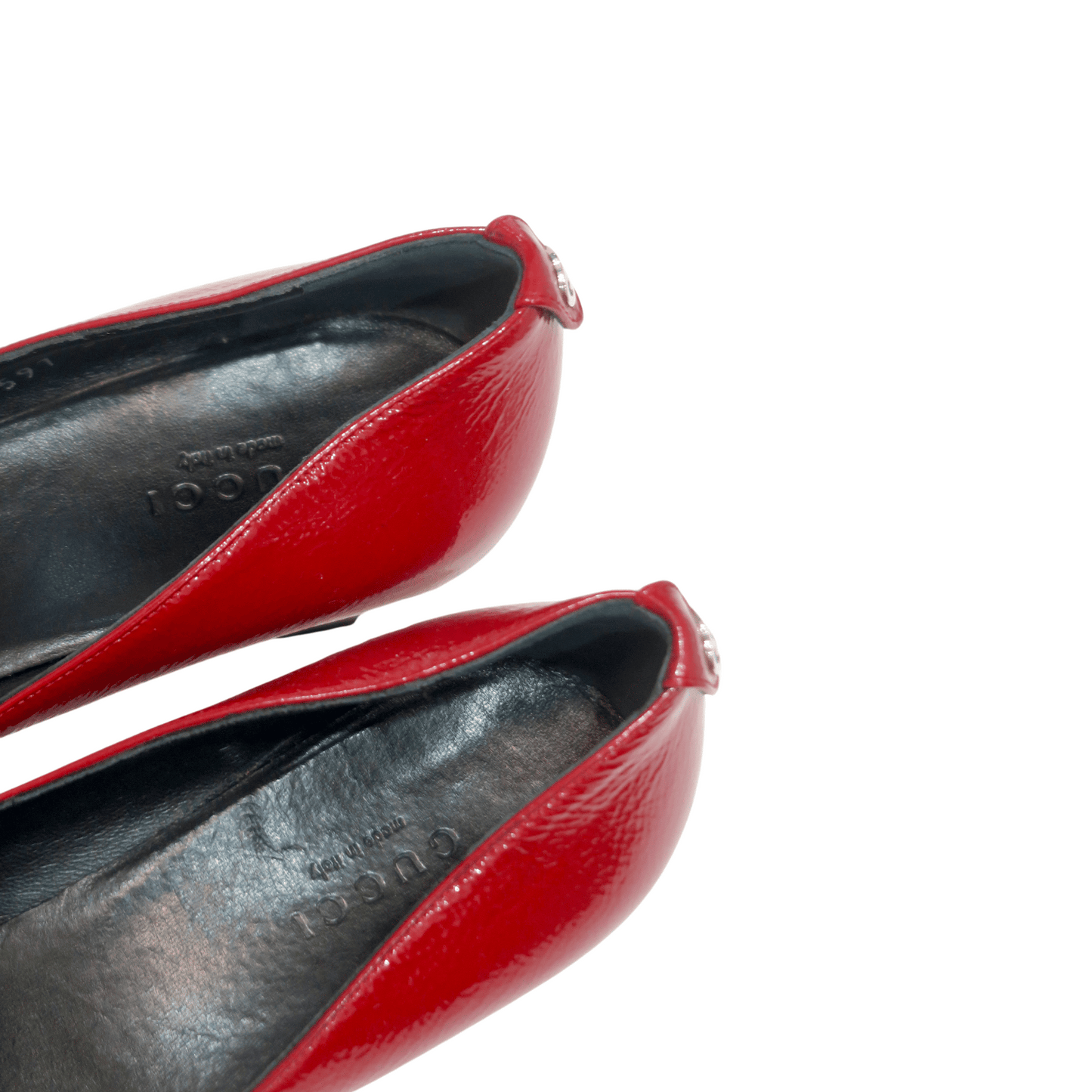 Gucci Red Patent Leather Wedge Round Toe Pumps, IT 36.5