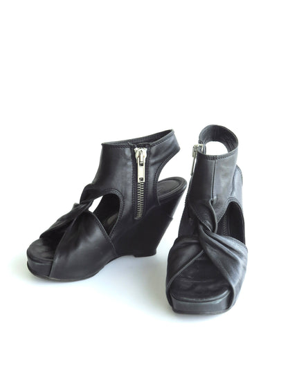 Rick Owens Black Criss Cross Wedge Heels, IT 37