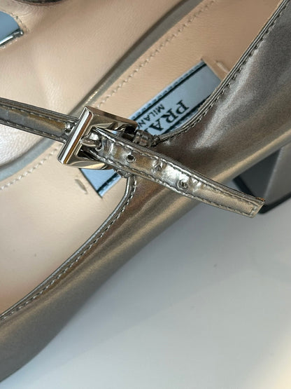 Prada Silver Mary Jane Heels, IT 35.5