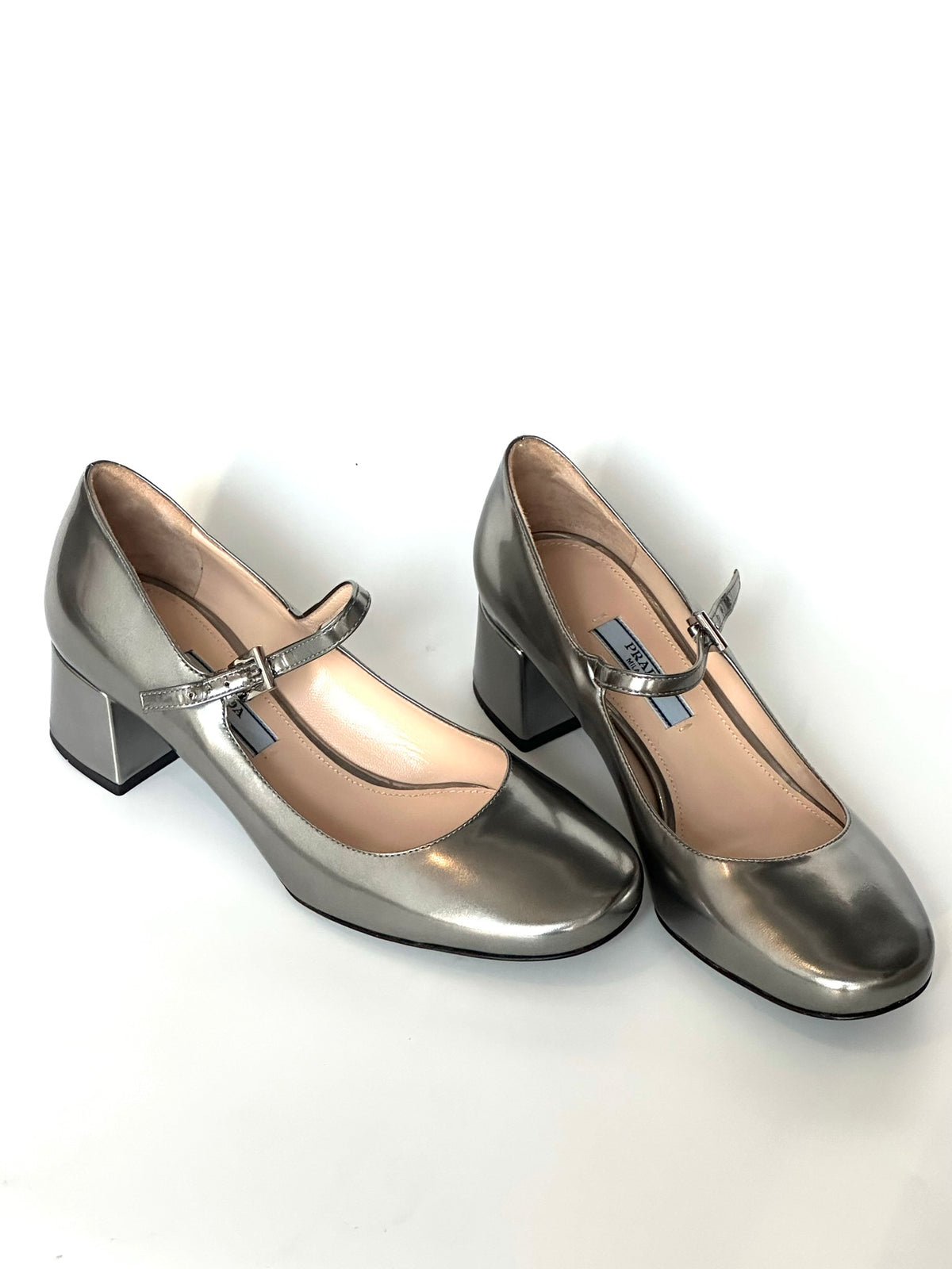 Prada Silver Mary Jane Heels, IT 35.5