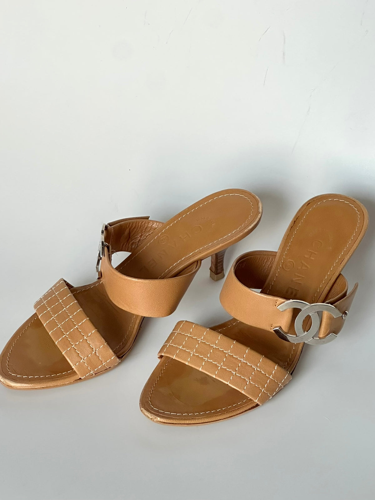 Chanel Tan Quilted Leather Sandals, IT 35.5
