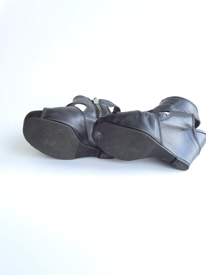 Rick Owens Black Criss Cross Wedge Heels, IT 37