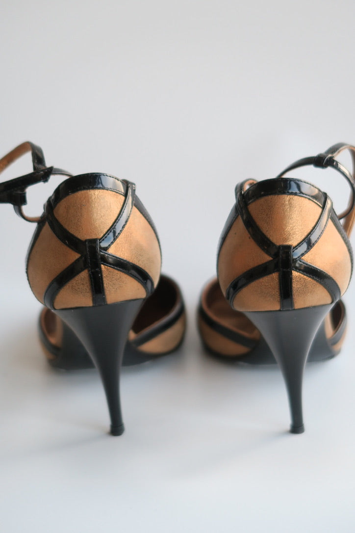 Chanel Gold Ankle Strap Heels, IT 36.5
