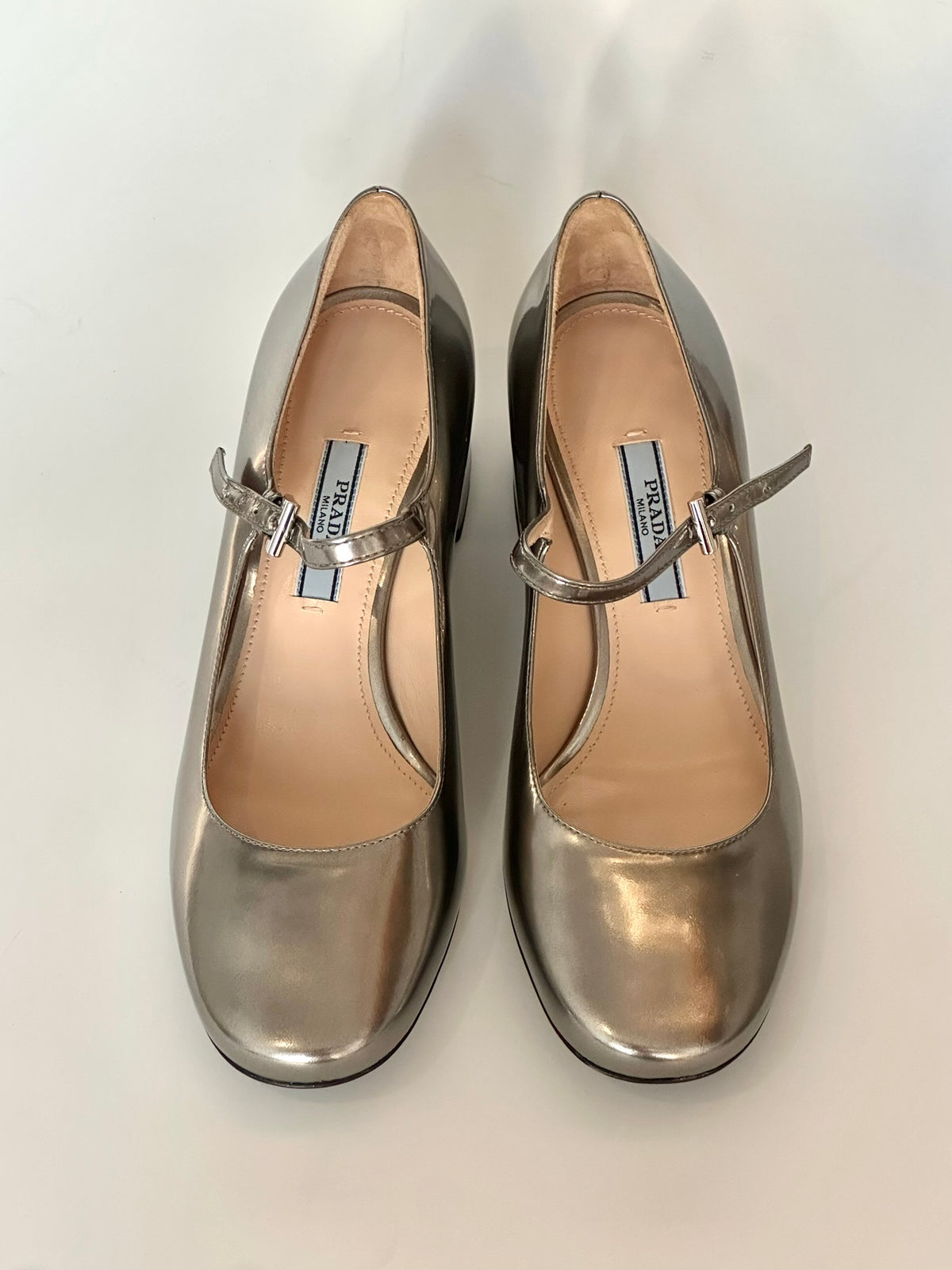 Prada Silver Mary Jane Heels, IT 35.5