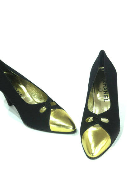 Chanel 90s Black Gold Pumps, IT 36