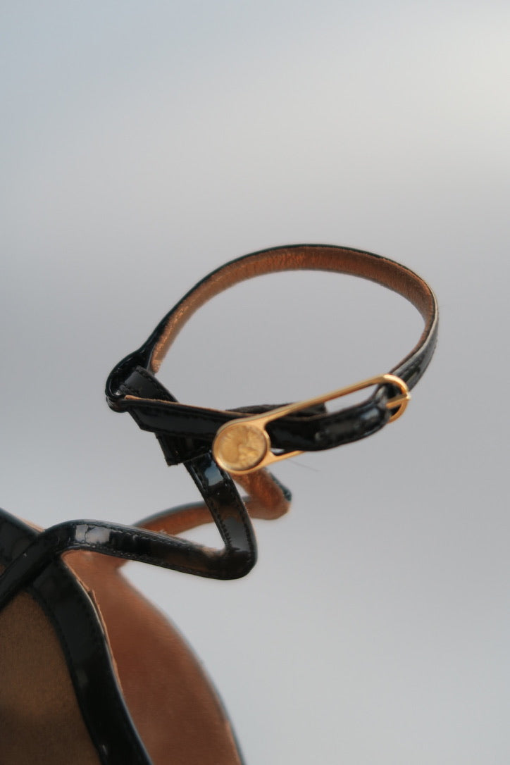 Chanel Gold Ankle Strap Heels, IT 36.5