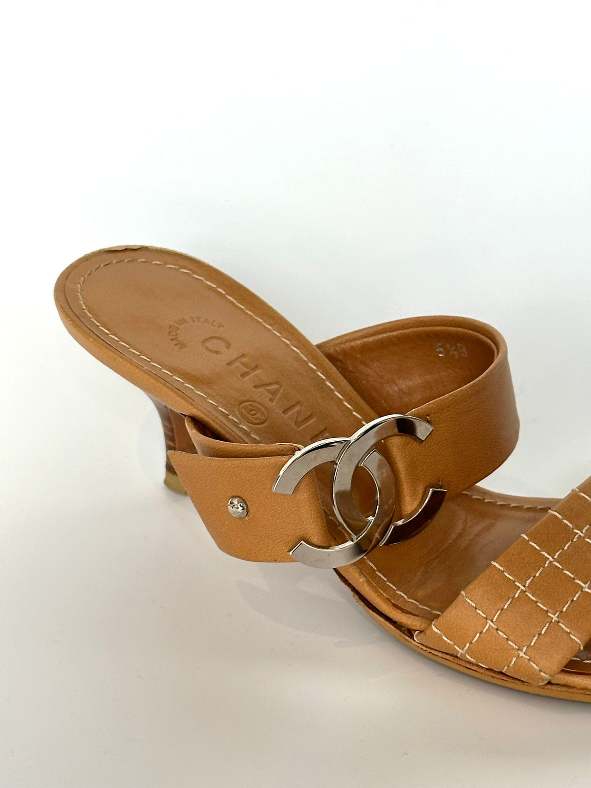 Chanel Tan Quilted Leather Sandals, IT 35.5