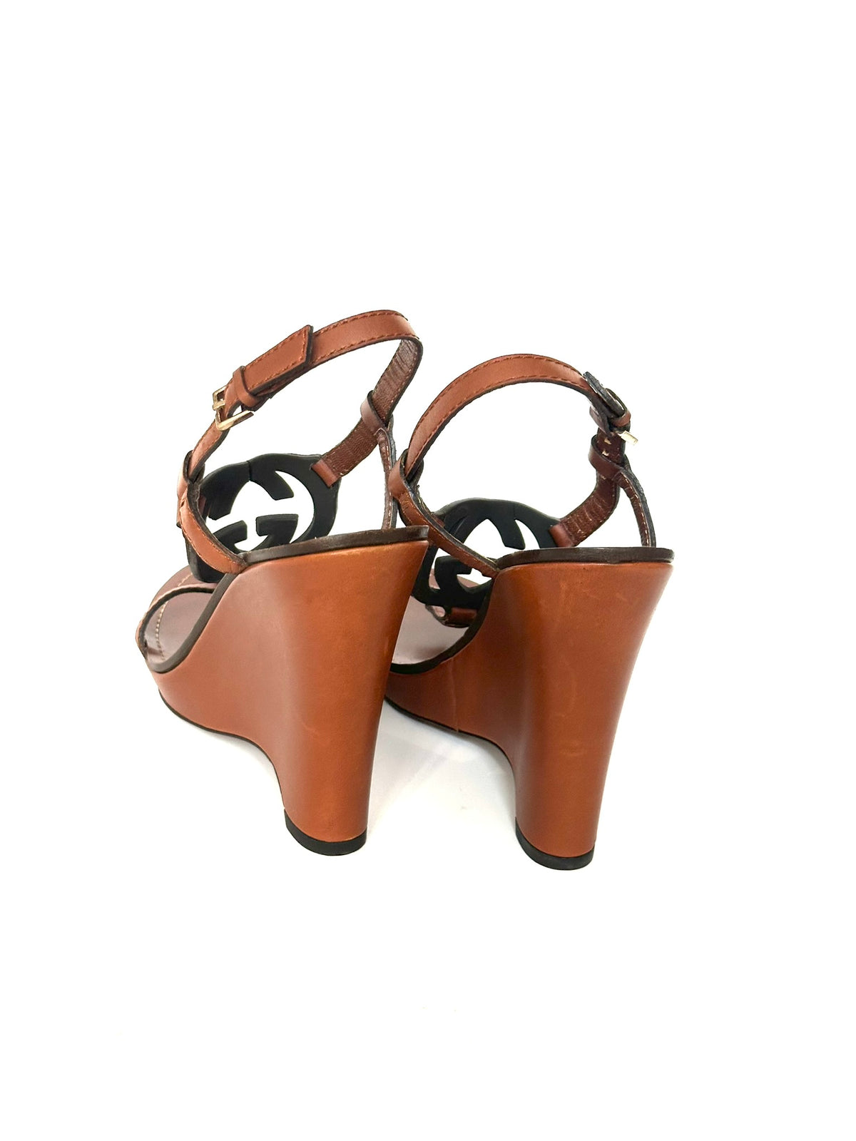 Gucci Brown Leather Wedge Heels, IT 38.5