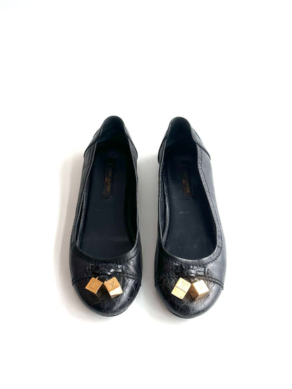 Louis Vuitton Black Leather Dice Ballet Flats, IT 35