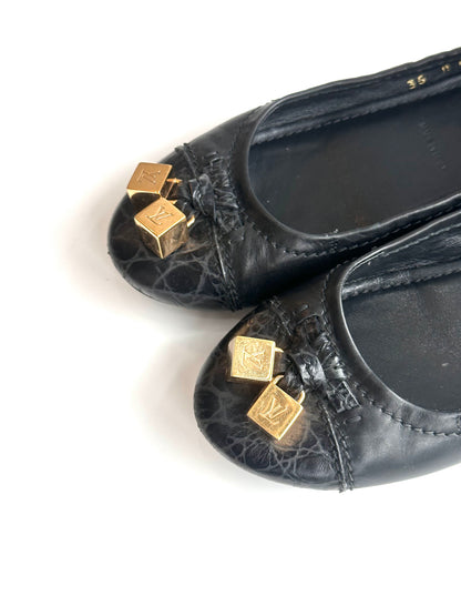 Louis Vuitton Black Leather Dice Ballet Flats, IT 35
