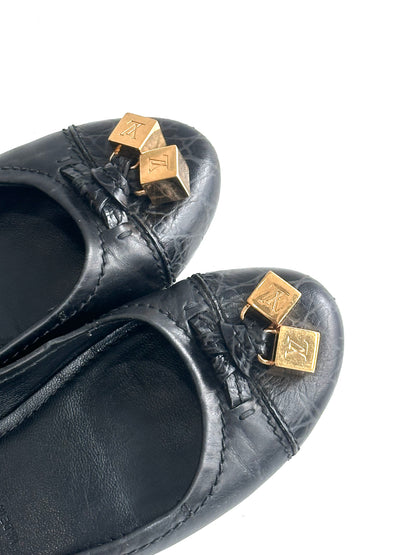 Louis Vuitton Black Leather Dice Ballet Flats, IT 35