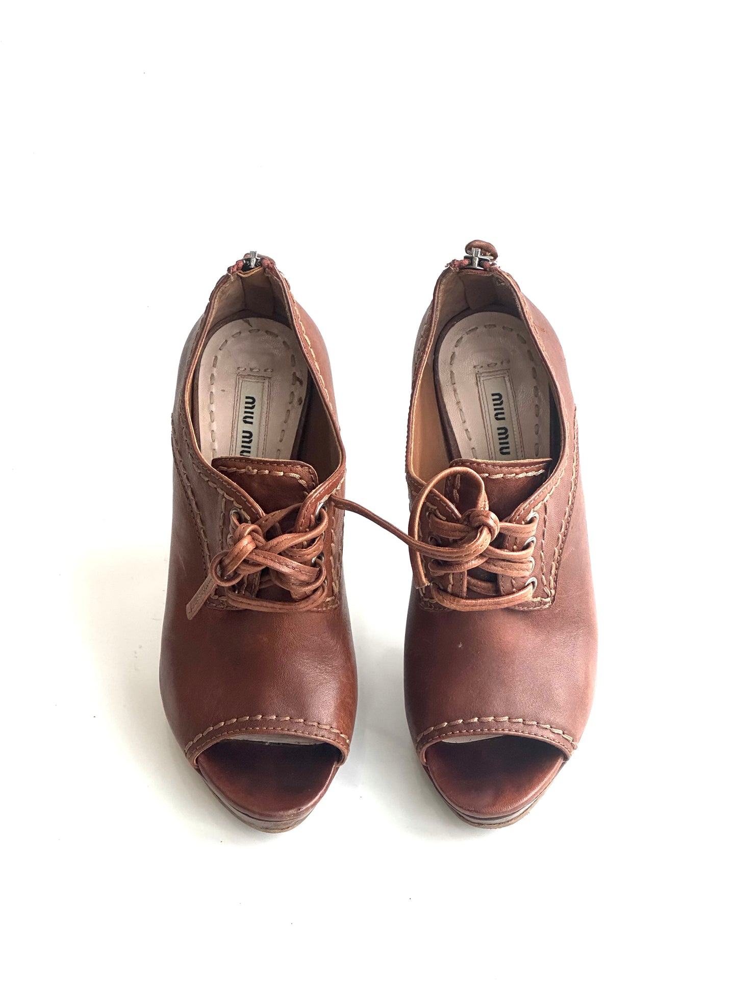 Miu Miu Peep Toe Brown Heels, IT 36.5