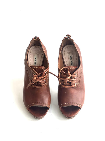 Miu Miu Peep Toe Brown Heels, IT 36.5