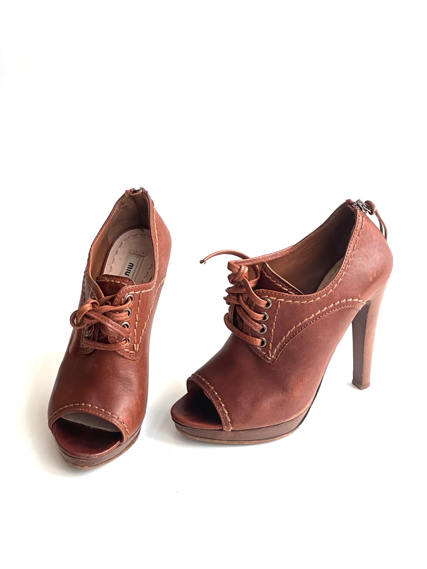 Miu Miu Peep Toe Brown Heels, IT 36.5