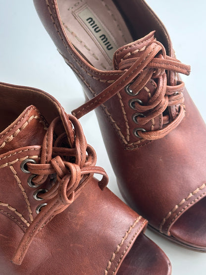 Miu Miu Peep Toe Brown Heels, IT 36.5