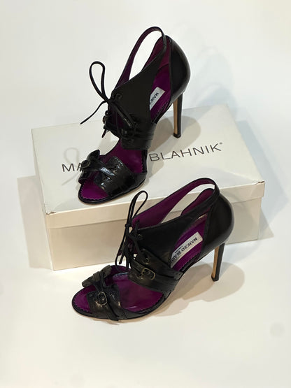 Manolo Blahnik Black Leather Heels, IT 37
