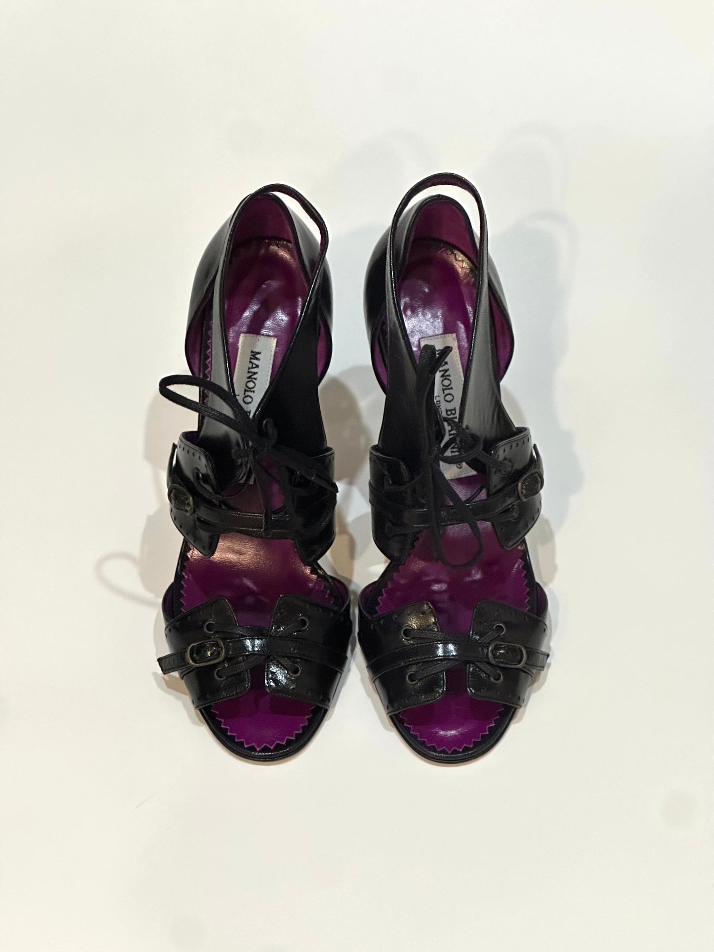 Manolo Blahnik Black Leather Heels, IT 37