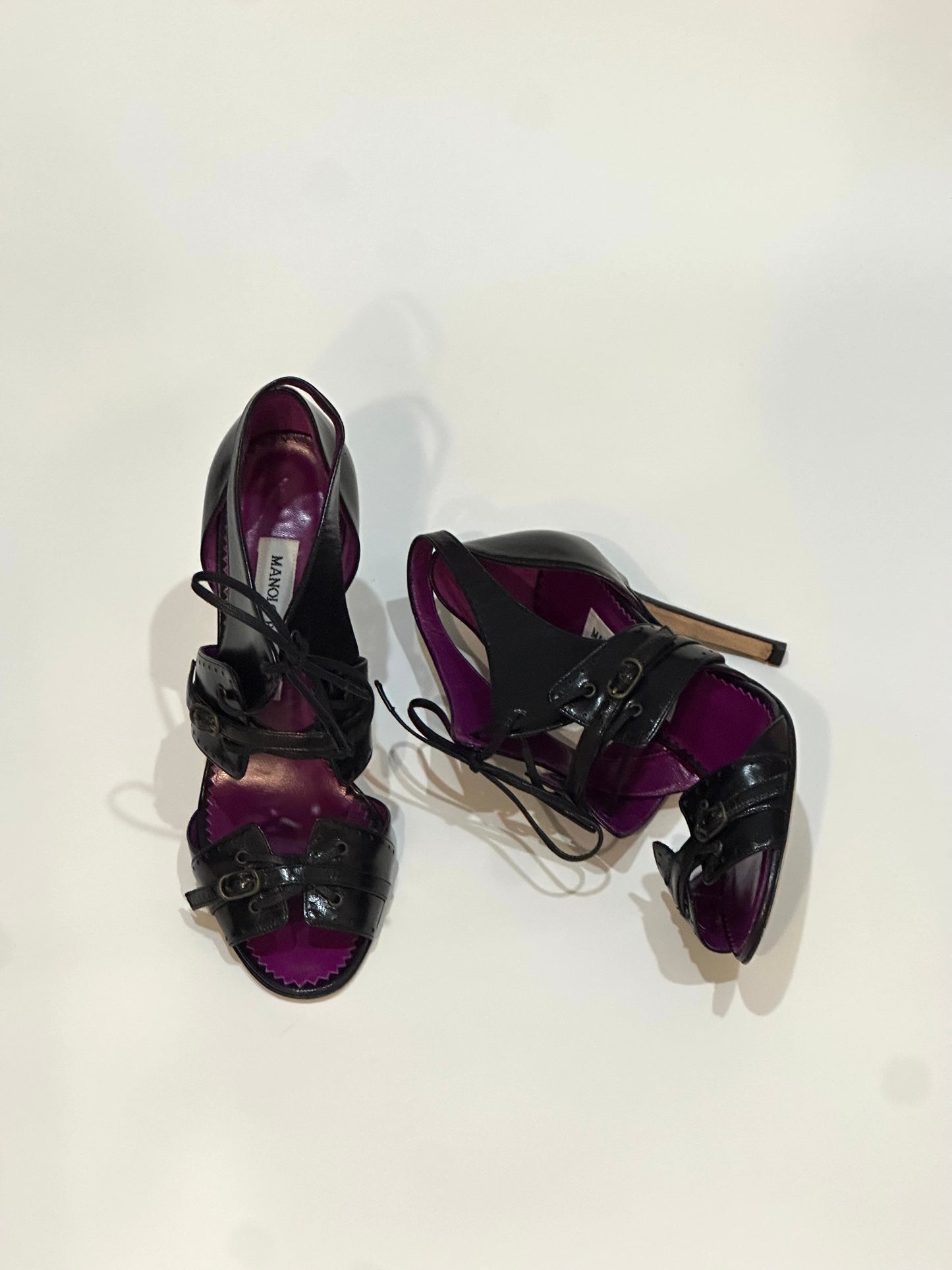 Manolo Blahnik Black Leather Heels, IT 37