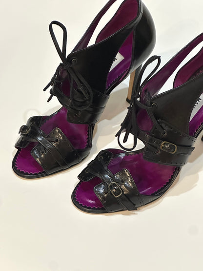 Manolo Blahnik Black Leather Heels, IT 37
