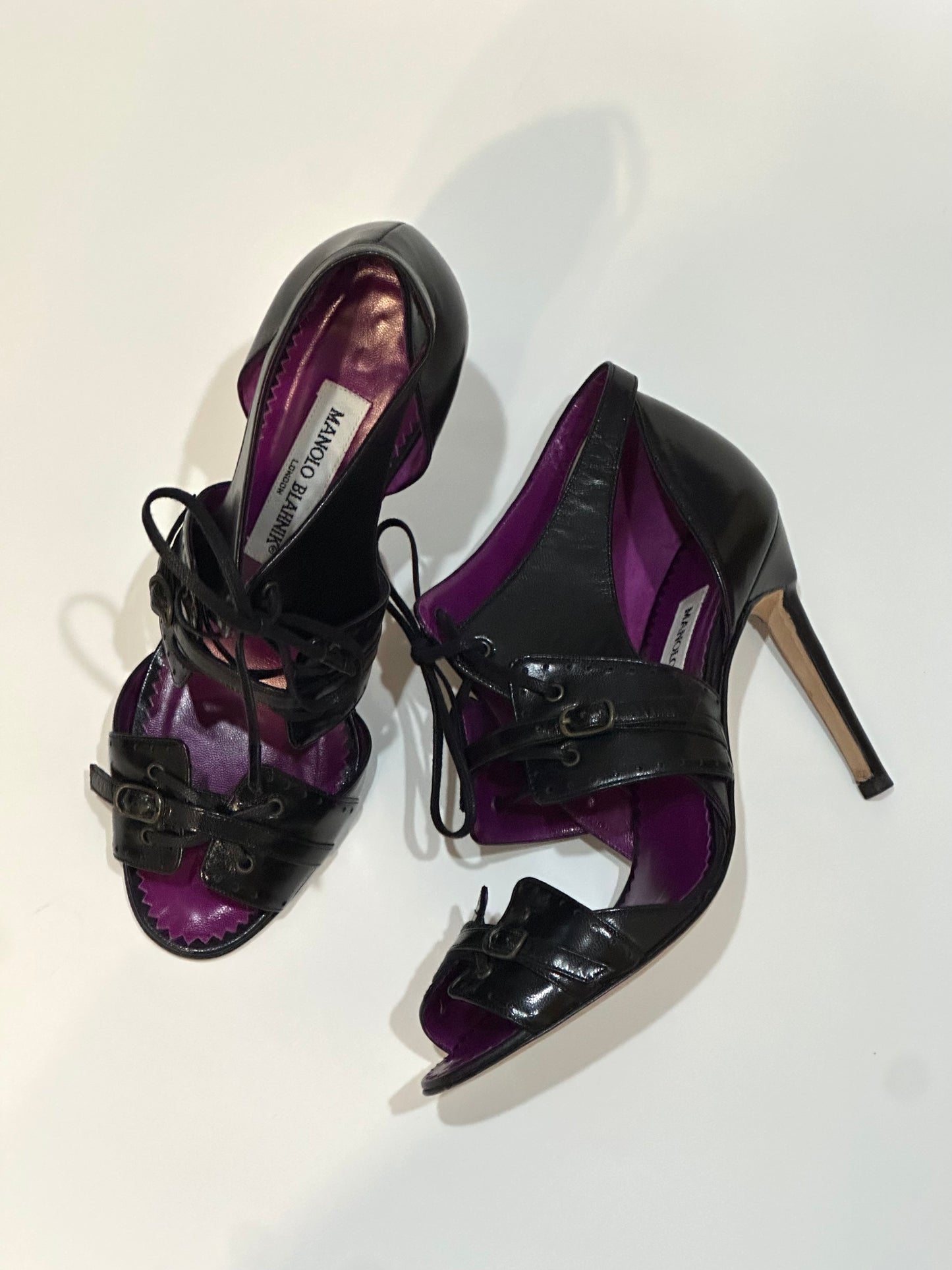 Manolo Blahnik Black Leather Heels, IT 37
