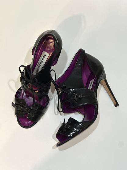 Manolo Blahnik Black Leather Heels, IT 37
